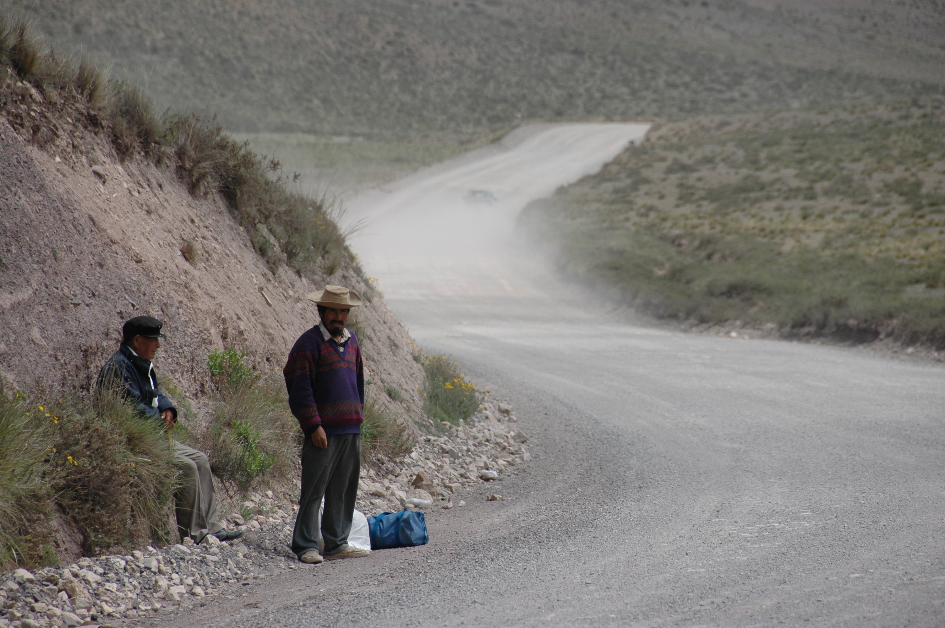 Workers on a lonely road near Salta, Argentina